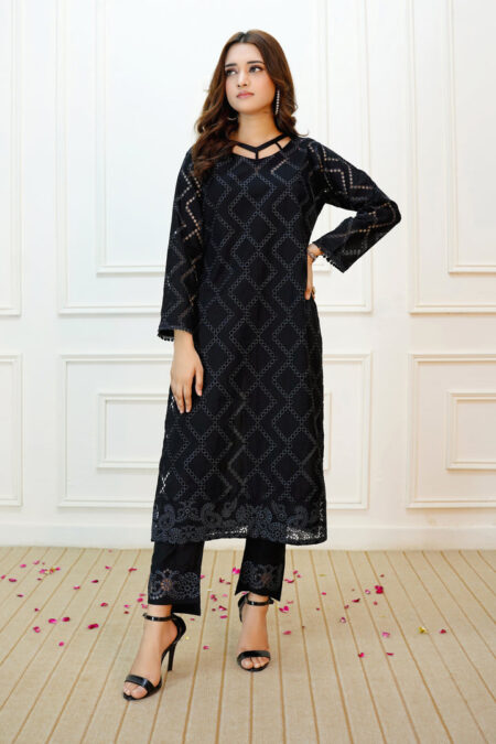 Black Schiffli Lawn 2PC Dress